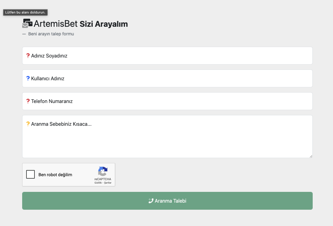 Artemisbet Sizi Arayalım Hattı